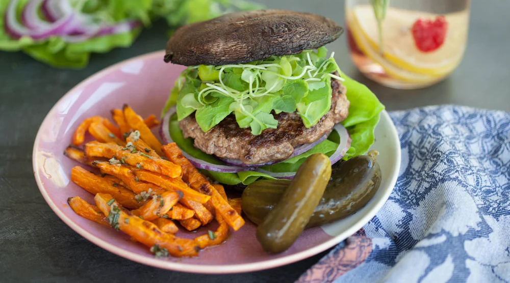 Hamburguesas Portobello con Patatas Fritas